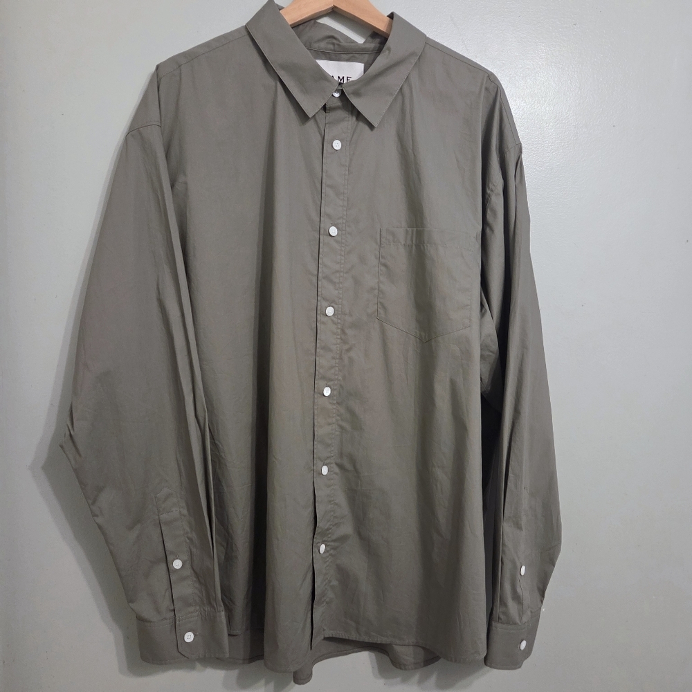 Frame Denim Long Sleeve Button Front Shirt Olive Green Organic Cotton XXL